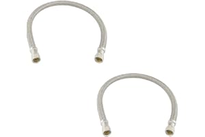 EZ-Fluid Plumbing 12" x 3/8" Female Compression To 3/8 Inch Female Comp. Stainless Steel Braided Faucet Connector Line Extension,Faucet Extension Supply Hose Connector Lines,Fits 3/8"Comp Male(2Packs)