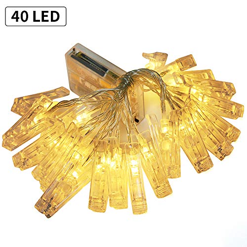 Preisvergleich Produktbild Manli Foto Lichterkette 40 Leds Fotoclips Fernbedienung Lichterketten Batteriebetiebene Stimmungsbeleuchtung Dekoration für Hängendes Foto Kunstwerke Foto Clips Weihnachten Hochzeit Party (Warmweiß)