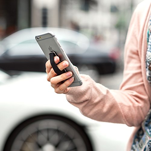 kwmobile supporto per dita per cellulare - sostegno adesivo con cavalletto e fascetta elastica - impugnatura stand universale per smartphone - nero