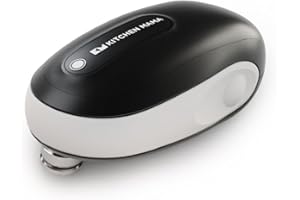 Apriscatole elettrico Kitchen Mama One-To-Go: Apre con un Tasto, Riconosce Automaticamente Tutte le Lattine, con Auto-Stop, No Bordi Taglienti, Dispositivo Rimozione Coperchio, a Batteria (Bianco)