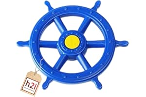 h2i Volante Torre de Juego y casita de Juego | Volante Pirata de plástico Resistente a la Intemperie | Volante móvil de Barco de Juego con Sonido Giratorio | Azul