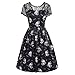 Produktbild Halloween Damen Kleider Spitze Kurzarm Vintage Skull Print Abendkleid MYMYG Skull Fledermaus Abend Prom Kostüm Swing Kleid Herbstkleid(Schwarz,EU:42/CN-2XL)