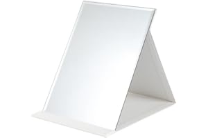 WFEWE Portable Folding Makeup Mirror Black PU Leather Travel Mirror with Stand Desktop Vanity Mirror for Travel Camping (L(8.15 * 6in), white