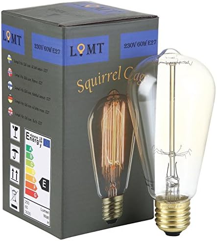 LOMT™ 1-Pack 60W Warm Rustic Dimmable Light Bulb Squirrel Cage Filament, Vintage Incandescent Edison E27 Electric Light, Create The Perfect Atmosphere For Bar Restaurant Coffee Shop And Home Use, Available in 1, 3 and 6 pack