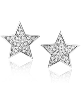 Patriotic CZ Pave Star Stud Earrings 925 Sterling Silver