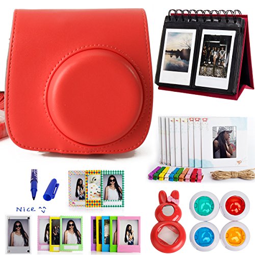 spécification Woodmin 10-in-1 Accessoires Bundle pour Fujifilm Instax Mini 8 8+ Mini 9 Caméra rouge(Mini 8 cas / Albums / Cadres / Stickers Film / Filtres / Mark stylo /Selfie-Lens)