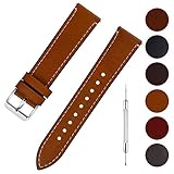 Fullmosa Uhrenarmband Leder mit Schnellverschluss, Wax Oil Serie in 22mm,Hellbraun+Silber Schnalle