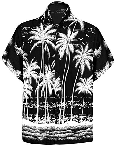 LA LEELA Funky Camisa Hawaiana Señores XS-7XL Manga Corta Bolsillo Delantero impresión De Hawaii Playa Playa Fiestas, Verano y Vacaciones Halloween Negro_W452 XL