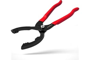 HORUSDY 12" Adjustable Oil Filter Pliers, 20° Angled Jaw Heavy-Duty Oil Filter Wrench, High Carbon Steel Removal Tool with Non-Slip Handles, Fits 64–118mm Filters for Engine and Fuel Systems(‎Red)