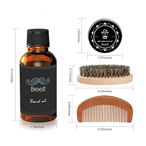 Bartpflege Set,Breett Bart Geschenk-Set einschließen Bartöl 30mL,Bartwachs 30g,Bartbürste Holzkamm für Männer - 2