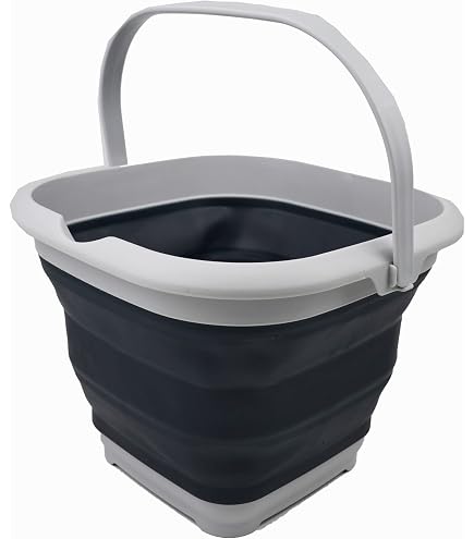SAMMART 2-Pack Collapsible Square Buckets - 8.5L (2.2 Gallon) Foldable Water Pails With Handle, Steel Blue & Slate Grey