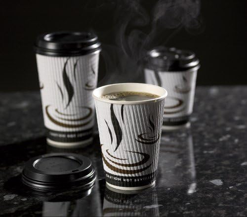 12oz Weave Ripple Coffee Cup - Triple Walled, High Quality.Pack of 100 With Black Lids