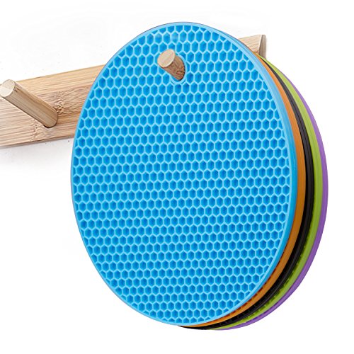 Silikon Topfuntersetzer / Pfannenschoner aus Silikon – ZWOOS Hitzebeständig Platzdeckchen Silikon Platzsets Untersetzer Teller (Topflappen Rund 5er Set) - 7