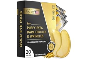 LANBOO Under Eye Gel Patches (20 Pairs) - Golden Eye Mask with Amino Acid & Collagen, Cooling Eye Care for Wrinkles, Puffy Eyes & Dark Circles, Skincare Treatment for Men & Women, USA Tested