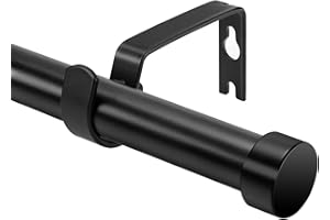 WISYOK Curtain Poles 45 to 114cm, Adjustable Black Curtain Rods with Brackets Fitting Set, 25mm Curtain Poles for Bedroom, Living Room, Outdoor
