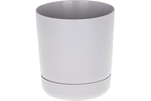 SPARKLE PLANTS Satina Indoor Plant Pots, 5 sizes, 10 colours – Large Grey Plant Pot with Drainage Holes and Matching Saucer for All Houseplants – Modern Home Decor Round Flowerpot Stand (25 cm, Steel)