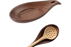 Repose Cuillère en Noyer, Cuillère Repose en Bois Naturel, Repose-Ustensiles de Cuisine en Bois, Repose-Cuillère Résistant à la Chaleur, Porte-cuillère Pour Cuisinière (noyer-1Pcs)