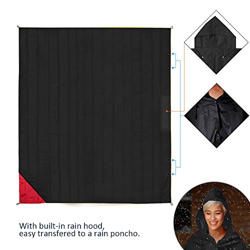 Outdoor Decke Strandmatte Picknickdecke mit Tasche 4 Bodennägel Doppelt PU-Beschichtung leicht, wasserdicht für Picknick, Camping, Reisen, Wandern (Schwarz) - 4