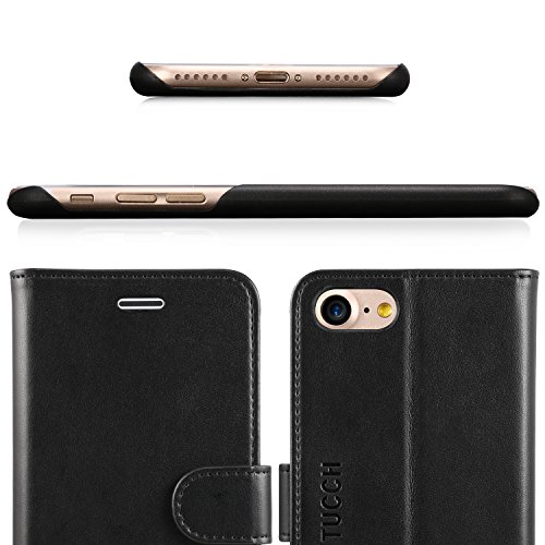 iPhone 7 Case, iPhone 8 Case TUCCH iPhone 7 Wallet Case [Lifetime Warranty] Classic Style Magnetic Closure Flip Book Cover with Card Slots and Hidden Pocket (Credit Card ID & Bill) Kick Stand Protection Wallet Case for iPhone 7/iPhone 8-Black