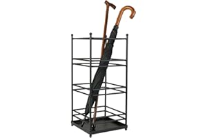 Dibor Umbrella Stand Contemporary Matte Black Recycled Iron Umbrella Holder - Modern Hallway Porch Mudroom Kitchen Umbrella/Cane/Walking Stick Stand Rectangular Umbrella Bin (Large)