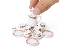 Odoria 1/12 Scale Dolls House Miniature Tea Sets 15Pcs Dollhouse Accessories, Wreath