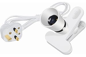 CALDARAX Clip Desk Lamp Holder B22, BC Bayonet Bulb Holder Clip on Light UK Plug 2M Cable, Portable Light Bulb Socket with Switch Reading Light for Table Bedroom Office Garage, 1 Pack (White)