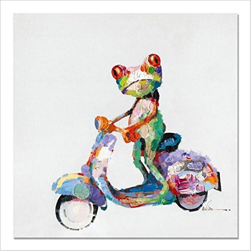 YCRD Modern Art Hand Painted Oil Painting Riding A Bike Frog On The Canvas Living Room Home Wall Art Background Decoration Mural Print Stretch And Frame Ready To Hang , 80cmร80cm