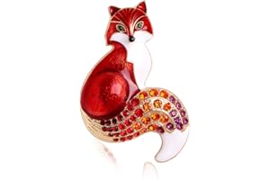 IMINI Simpatica Volpe Spilla con Strass per Donne Ragazze Cristallo Animale Spille Smalto Rosso Clip Bavero Scialle Abito Vestito Cappello Zaino Distintivo Spille Gioielli di Moda Regali