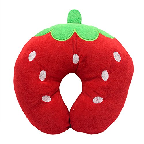 HuaYang Soft Cartoon Style U Shape Neck Rest Pillow Cushion For Car Airplane Travel(Strawberry)