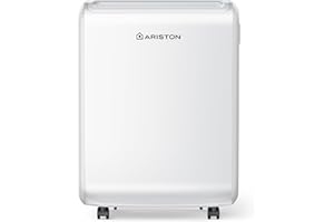Ariston DEOS EVO 12 Dehumidifier, 12L/Day, Ultra-Quiet 35dB, Dryer Mode with 3 Fan Speeds, Intelligent Humidity Control, for Rooms up to 35m², Portable, UK Plug, White, Italian Design