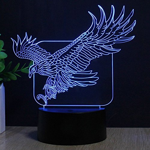 Adler 3D Optische Illusions-Lampen, FZAI Tolle 7 Farbwechsel Acryl berühren Tabelle Schreibtisch-Nachtlicht mit 150 cm USB-Kabel für Kinder Schlafzimmer Geburtstagsgeschenke
