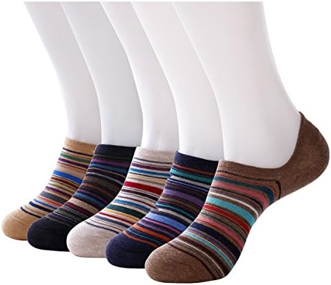 Sweet Nana Men's Casual No Show Low Cut Cotton Socks 5 Pack,Colorful Stripe Ankle