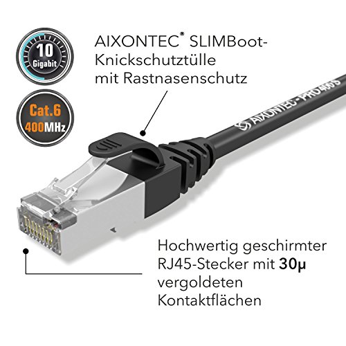 AIXONTEC® I Netzwerk-Kabel Cat6 12m schwarz Patch-Kabel Ethernet-Kabel Powerlan Gigabit Ethernet Kupfer pimf twisted-pair-kabel rj45 kabel I Switch Router Server PC Laptop Scanner Access Point Modem - 3