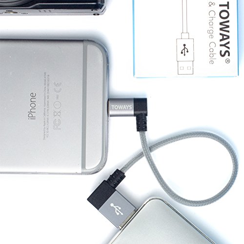 iPhone Ladekabel Toways Lightning Kabel [Apple MFi zertifiziert] 90 Grad Winkel Stecker 0.15m Nylon USB Datenkabel für iPhone 7 / 7 Plus / 5 / iPhone 6 / iPhone SE / 6 / 6 Plus / 6s / 6s Plus / 5 / 5c / 5s, iPad Pro Air Air 2 mini2 mini3 4th Gen, iPod Nano 7th Gen, DJI Mavic Pro Drone, Power Bank – Grau - 6