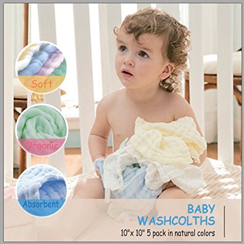 Baby Musselin Waschlappen und Handtücher – natürlichem Bio Baumwolle Baby-Feuchttücher – weich Neugeborene Baby Face Handtuch und Musselin Waschlappen, für empfindliche PORTOFREI. Baby REGISTRY als Dusche Geschenk, 5 Stück 25,4 x 25,4 cm von mulinn - 7