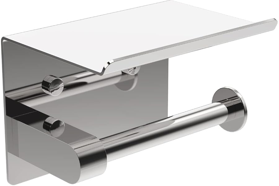 Ibergrif MK34053 Portarrollos Adhesivo Sin Tapa, Acero Inoxidable | de Papel Higiénico con el Teléfono Móvil Estante de Almac