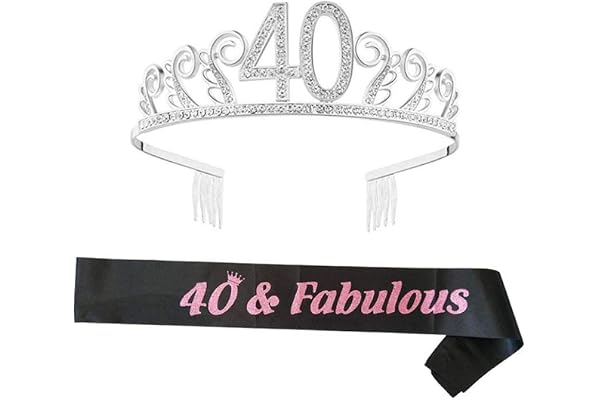 byou Anniversaire Couronne Cristal,Cristal Tiara 40 Ans Strass Décoration Bandeau Couronne Fille Ceinture Anniversaire en Satin pour Les Dame Décorations de Fête
