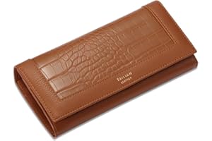 PORRASSO Damski portfel elegancki portfel portmonetki etui na karty kredytowe kieszeń na telefon komórkowy z wieloma przegrodami portfel, Brązowy brązowy, L, Współczesny