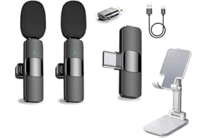 Hitopin Wireless Mini Lavalier Microphone, Mini Lapel Mic, Mini Handy Mikrofon, Kabellose Mikrofon für iOS und TYP-C, Plug & Play, mit Handy Ständer, für Aufzeichnung, Live-Streaming, TikTok, YouTube