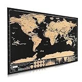 Mapa de pared extragrande: el póster mide 41,9 x 29,8 cm - el gran mapa mundial tiene esquemas en el revestimiento dorado y detalles en el mapa debajo.
