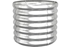 vidaXL Silver Powder-Coated Steel Round Garden Planter - Outdoor Patio Raised Bed 40cm Diameter Ideal for Flowers/Plants/Herbs