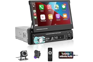 HODOZZY Single Din Car Stereo Flip Out Apple Carplay, 7 Inch Touch Screen Car Radio with Android Auto Mirror Link Bluetooth FM Radio USB, TF, AUX In, Remote Control Reverse View Camera