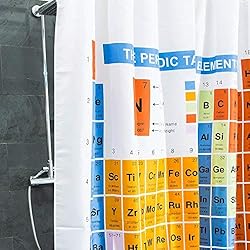 Cortina de ducha Tabla periódica textil, PSE bañera de cortina 100% poliéster, cuarto de baño bañera Anti moho 180 x 180 cm | Nerd Regalos | Deko como Big Bang Theory Química Elementos Breaking Bad