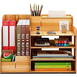 Catekro Grande Capacité Boîte de Rangement de Bureau Porte-stylo / Bibliothèque en Bois, 39x29x28 cm
