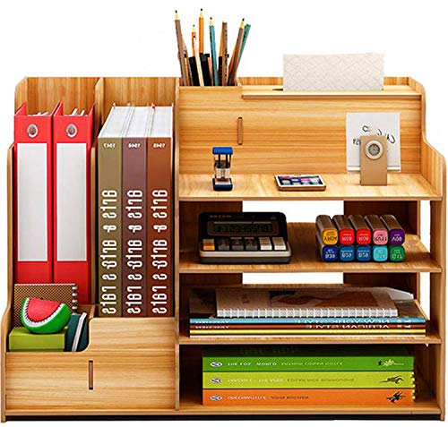 Catekro Grande Capacité Boîte de Rangement de Bureau Porte-stylo / Bibliothèque en Bois, 39x29x28 cm