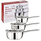 Grunwerg 3-Piece Stainless Steel Saucepan Pot Set With Glass Lids Cookware