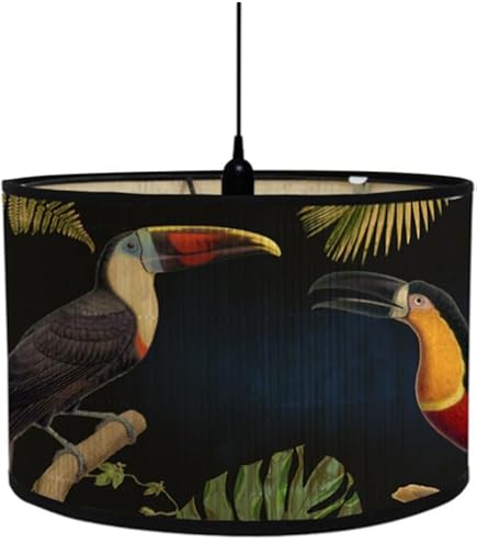 Morbuy Paralume Rotondo In Bambù, Con Motivo A Foglia Di Palma, Vintage