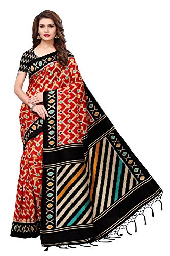 ANNI DESIGNER Women's Mysore Silk Elephant Printed Saree with Blouse Piece(Stripes Red_Red_Free Size)