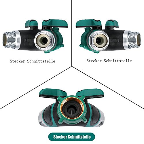 BALFER Doppel-Auslaufhahn Kugelauslaufventil 2-Wege Verteiler Garten Schlauch Wasserhahn Adapter Set mit 4 Gummi-Unterlegscheiben & 2 Weiblicher Wasserhahnverbinder - 3
