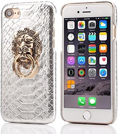 Lizard Snake Skin Pattern Lion King Finger Ring Holder Leather Phone Case Cover For iPhone 5s SE/6s/6plus/7/7plus (iPhone 7, Silver)